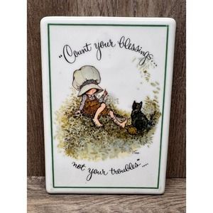 Vtg Holly Hobbie 7x5 Wall Plaque Ceramic/Porcelain Japan "Count your Blessings"